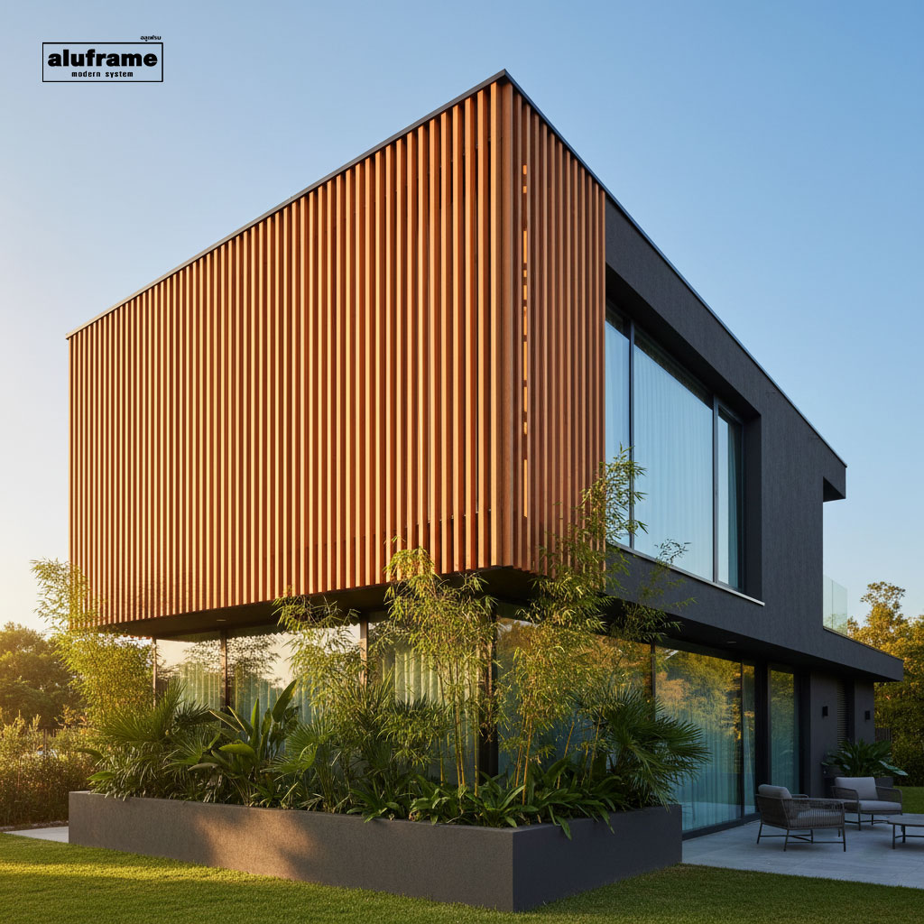 ฟาซาด-ไม้ระแนง-ตัวอย่าง-2.-ฟาซาดไม้ระแนงบังแดดด้านข้างบ้าน