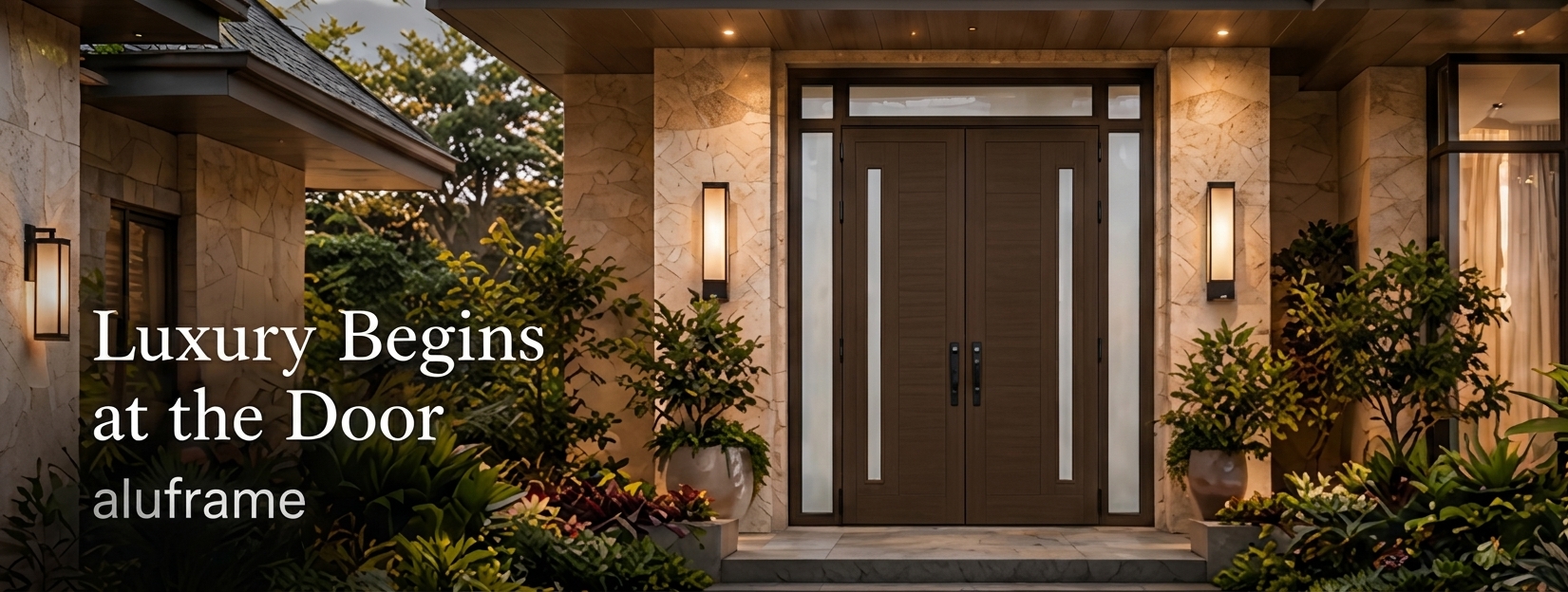 ประตูบานเปิดคู่สี Flint Brown จาก aluframe สำหรับบ้านสไตล์ Modern Luxury